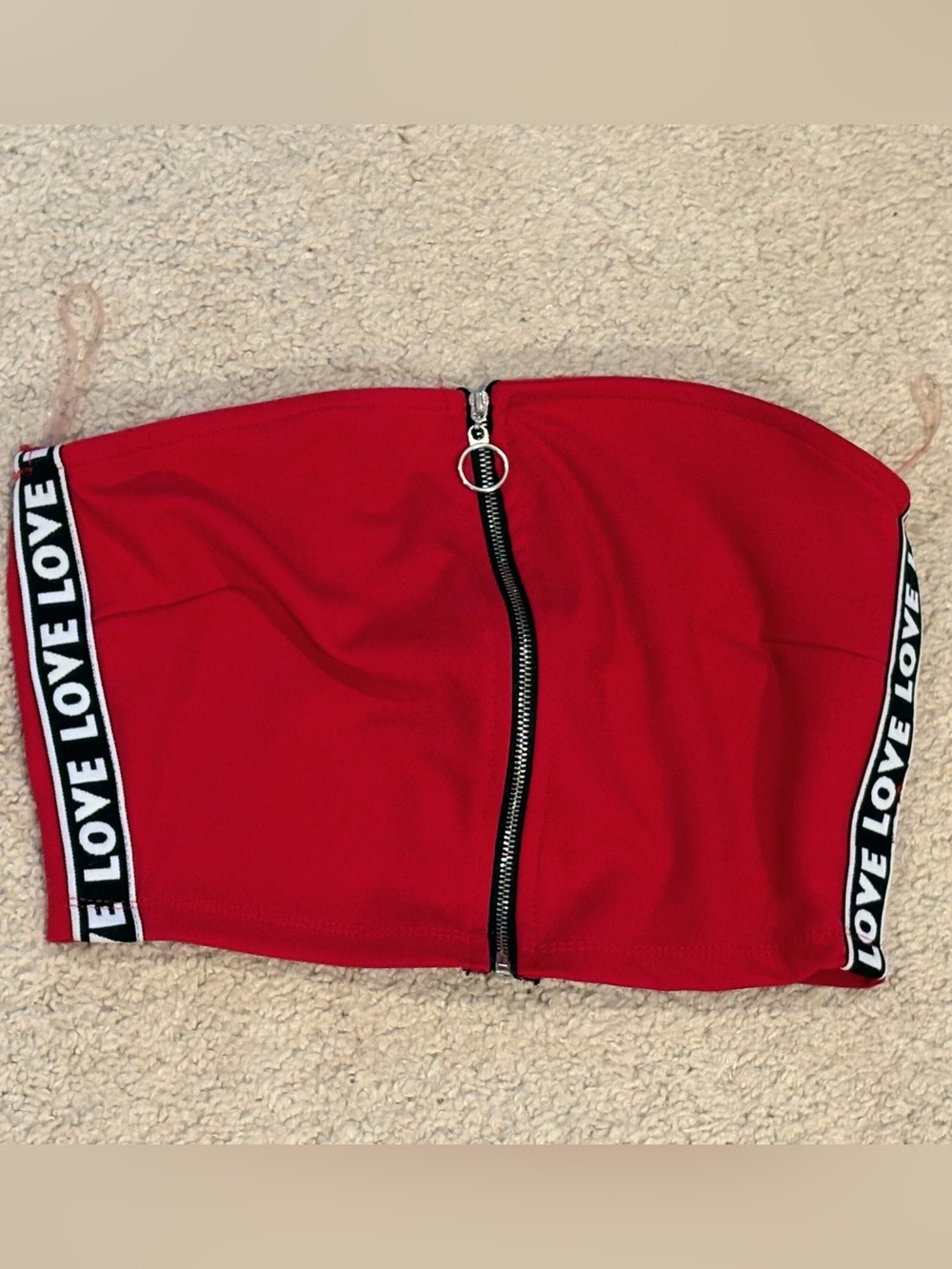 Iris Red Strapless Zip-Front Bandeau Top Size S